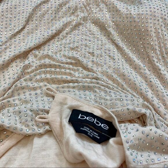 BEBE pink peach iridescent crystal rhinestone diamanté Embellished mini dress M - Picture 8 of 16